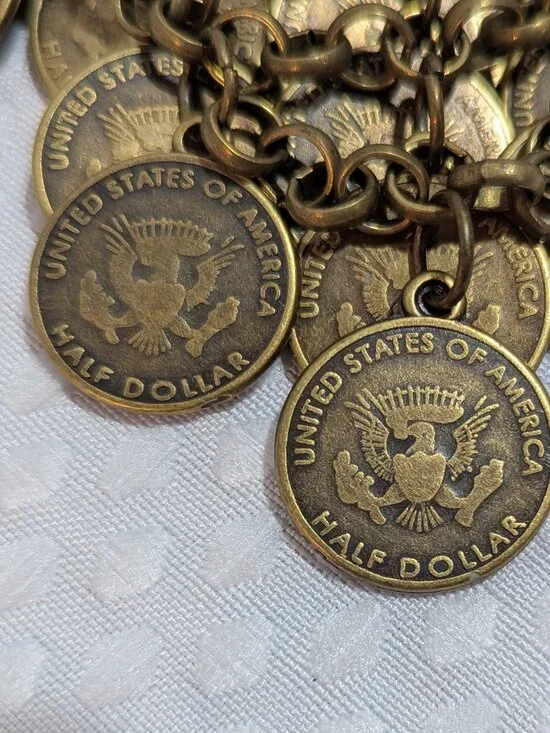 Cascade of Coins Bib Necklace half of Dollar USA - Picture 7 of 8